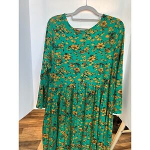 Agnes & Dora Floral Maxi Dress Womens Large Green Yellow Excellent Boho Tiered